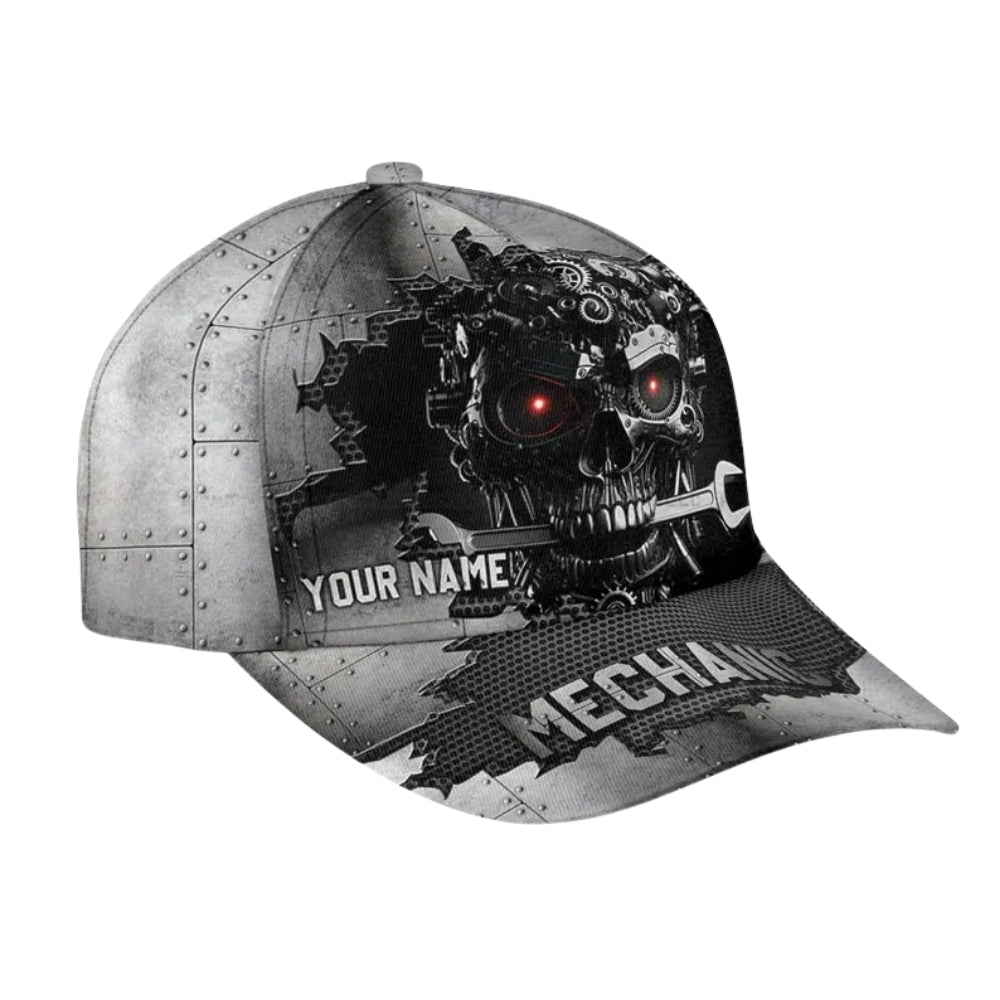 Custom Mechanic Skull Baseball Cap, Custom 3D Caps For Machinists CP0111