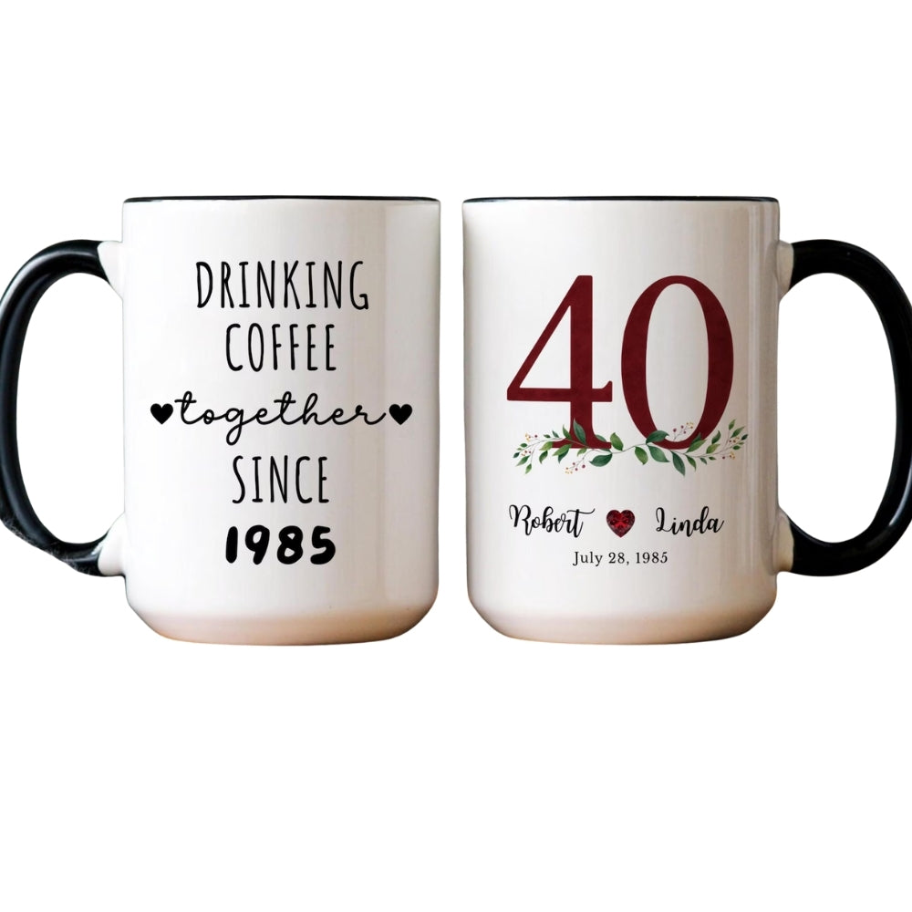 Personalized 40th Anniversary Drinking Coffee Together Mug, Custom Wedding Anniversary Mug WD0267