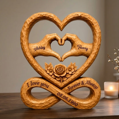 Heart Hands Custom Couple Wedding Wooden Plaque, Custom Wedding Anniversary Wooden Block WD0808