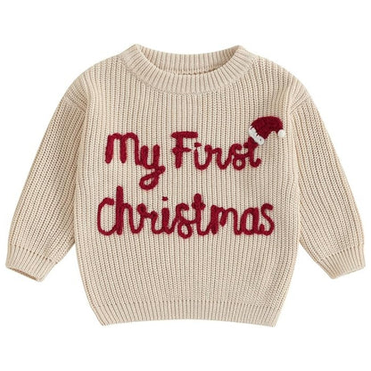 My First Christmas Baby Embroidered Knit Sweater, First Christmas Baby Sweatshirt BB0781