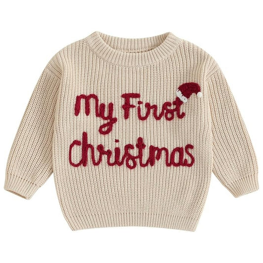 My First Christmas Baby Embroidered Knit Sweater, First Christmas Baby Sweatshirt BB0781