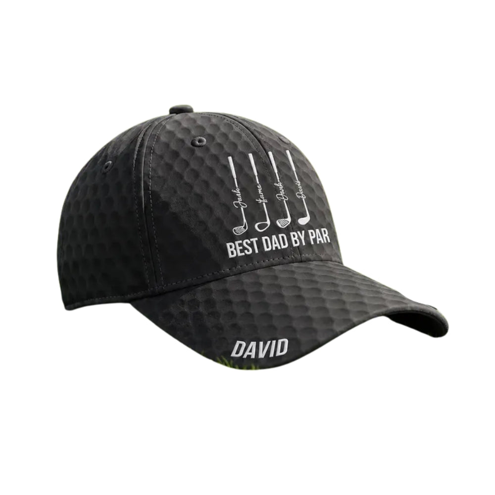 Best Dad By Par Custom Name And Kids Names Golf Baseball Cap, Custom Father Day Golf Cap CP0489