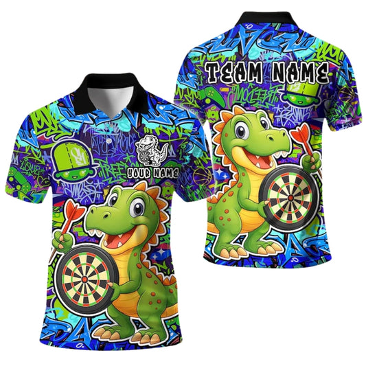 Custom Graffiti Funny Dinosaur Darts Polo Shirt Mens, Custom Dinosaur Darts Team Shirts DE0039