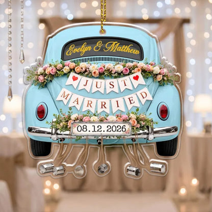 Personalized Just Married Car Couple Acrylic Ornament, Custom Wedding Ornament WD0299