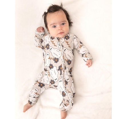 Ghost Floral Baby Convertible Zippy Romper, Halloween Romper Convertible For Baby BB0348