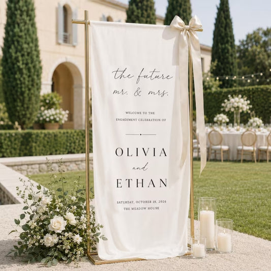 The Future Mr & Mrs Personalized Engagement Party Welcome Sign Linen, Custom Engaged Welcome Banner WD0962