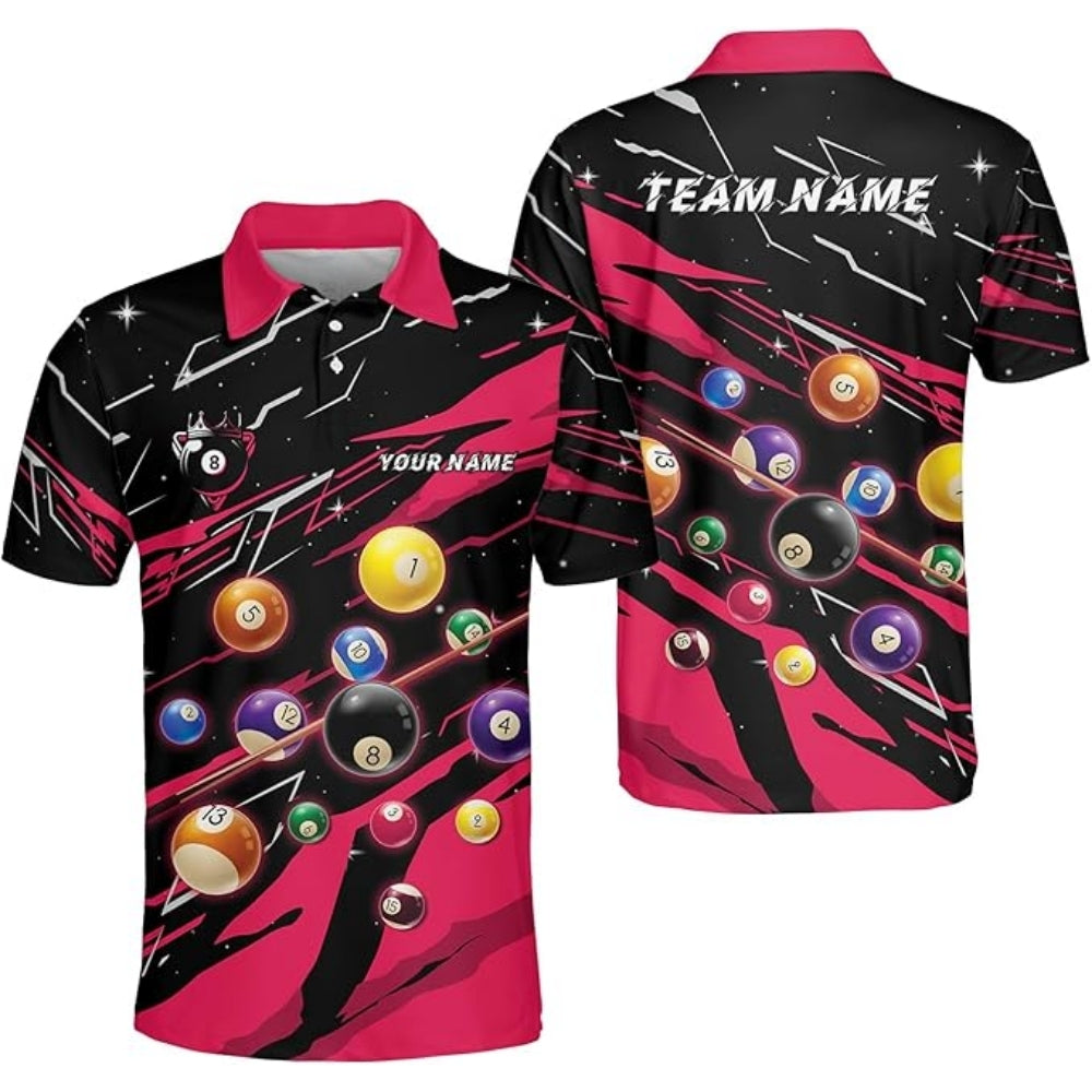 Custom Team Black And Red Billiard Polo Shirt For Mens, Custom Billiard Pool Players Shirts BIZ0193