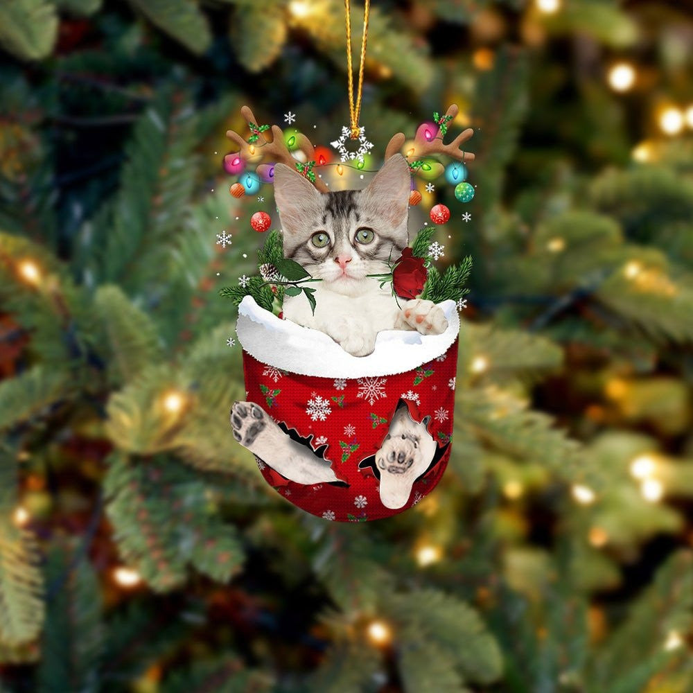 Turkish Angora Cat In Snow Pocket Christmas Ornament Flat Acrylic Cat Ornaments OO3819
