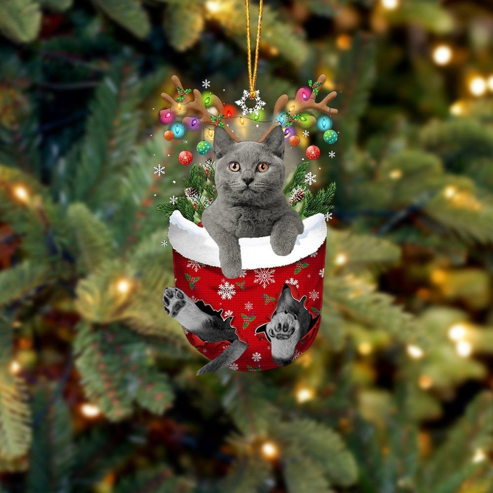Grey Cat In Snow Pocket Christmas Ornament Flat Acrylic Cat Ornaments OO3807