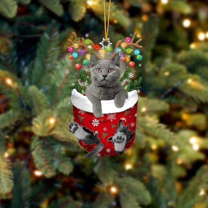 Grey Cat In Snow Pocket Christmas Ornament Flat Acrylic Cat Ornaments OO3807