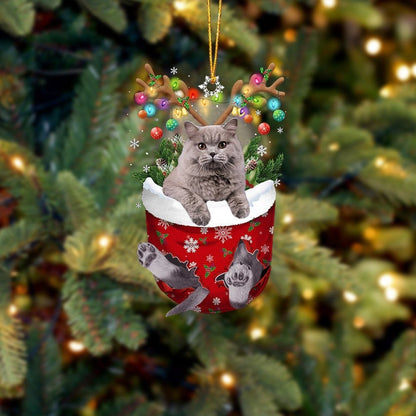 Grey Cat In Snow Pocket Christmas Ornament Flat Acrylic Cat Ornaments OO3807