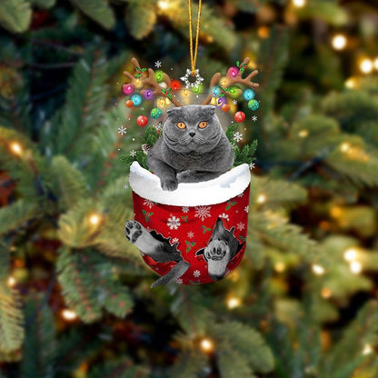 Grey Cat In Snow Pocket Christmas Ornament Flat Acrylic Cat Ornaments OO3807