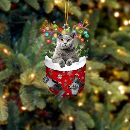 Grey Cat In Snow Pocket Christmas Ornament Flat Acrylic Cat Ornaments OO3807