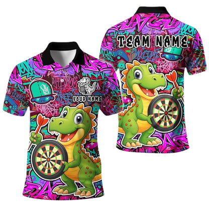 Custom Graffiti Funny Dinosaur Darts Polo Shirt Mens, Custom Dinosaur Darts Team Shirts DE0039