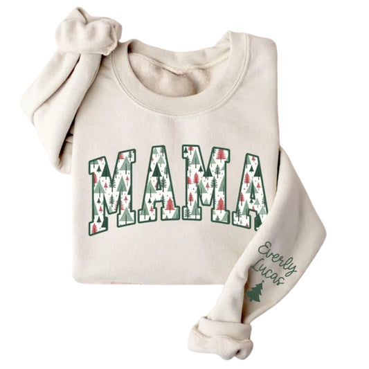 Custom Mama Christmas Sweatshirt with Kids Names on Sleeve, Custom Mama Xmas Sweatshirt 2D0471