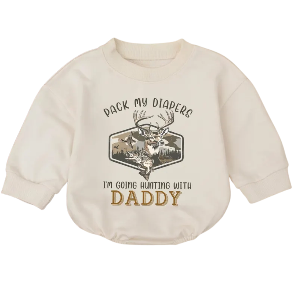 Pack My Diapers I'm Going Hunting With Daddy Baby Romper Sweatshirt, Deer Hunting Romper Sweatshirt For Baby BB0558