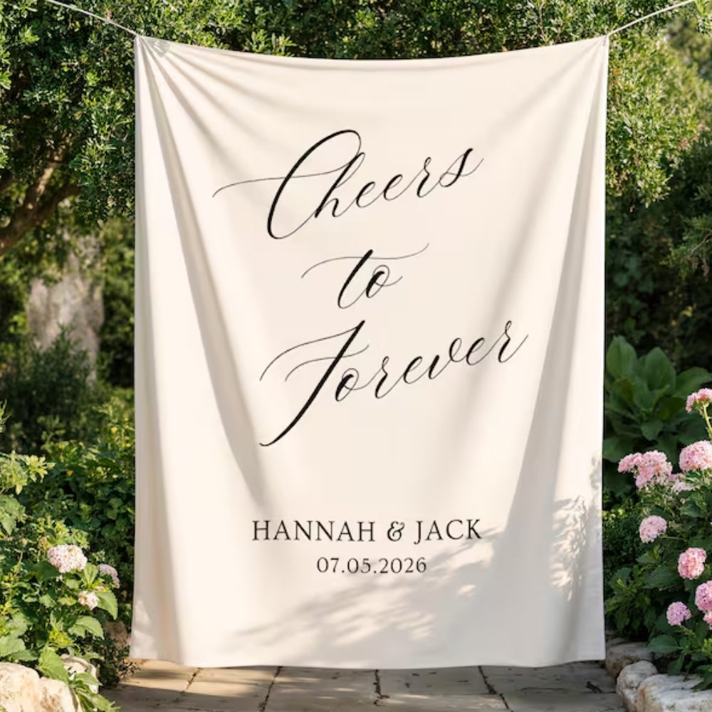 Cheers To Forever Custom Engagement Party Banner, Personalized Wedding Engaged Sign WD0535
