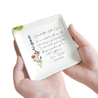 Personalized Grandmother Of The Groom Floral Wedding Ring Dish, Personalized Wedding Jewelry Dish For Grandmother Of The Groom WD0159