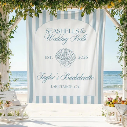 Seashells And Wedding Bells Custom Bachelorette Banner, Custom Beach Bachelorette Banner WD0420
