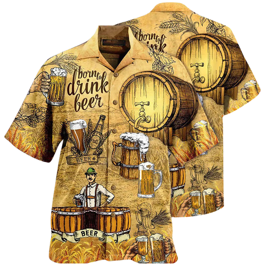 Born To Drink Beer Vintage Hawaiian Shirt For Men, Beer Lover Hawaiian Shirts For Oktoberfest HE0297