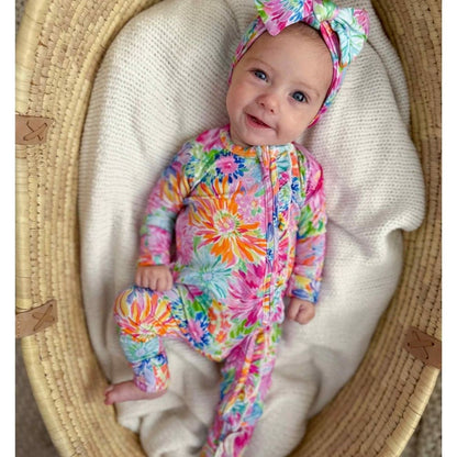 Floral Colorful Baby Convertible Zipper Romper, Flowers Romper Convertible For Baby BB0347
