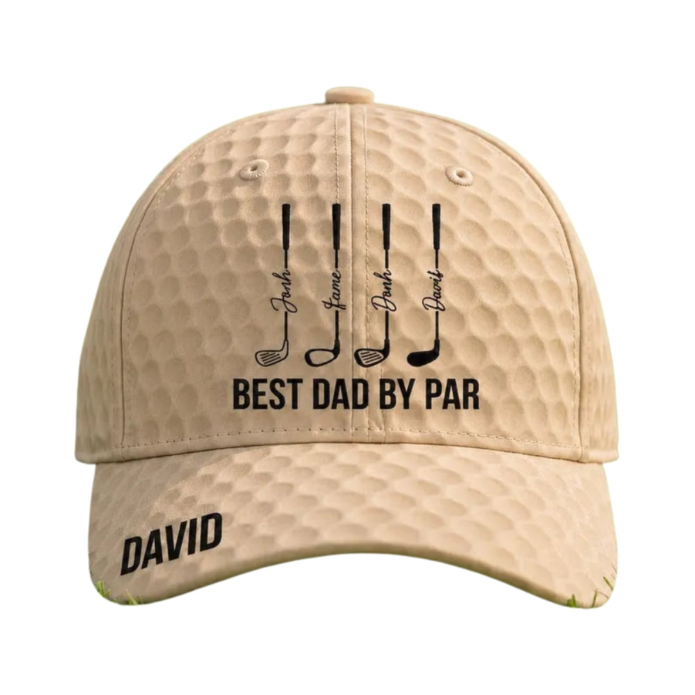Best Dad By Par Custom Name And Kids Names Golf Baseball Cap, Custom Father Day Golf Cap CP0489