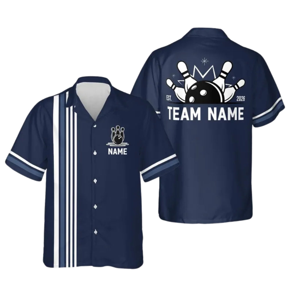 Custom Retro Navy Hawaiian Bowling Shirt With Year For Men Women, Custom Retro Bowling Team Shirts BE0135