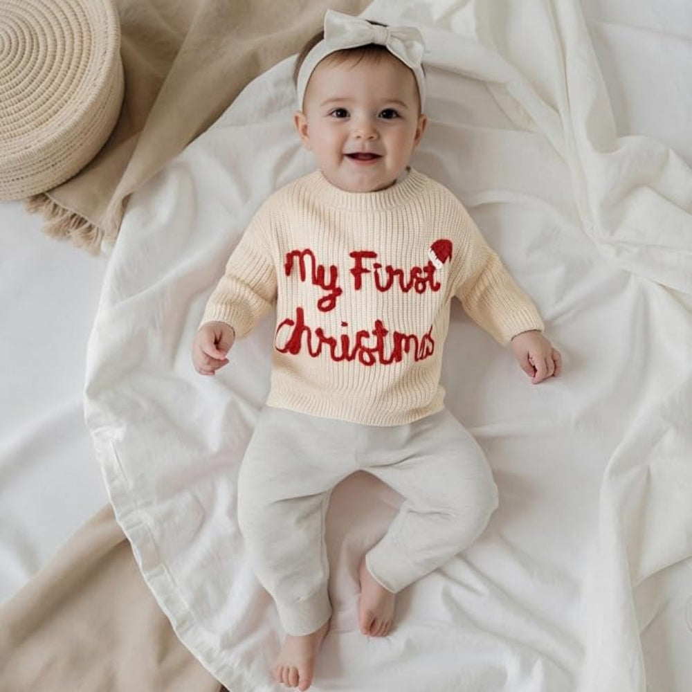My First Christmas Baby Embroidered Knit Sweater, First Christmas Baby Sweatshirt BB0781