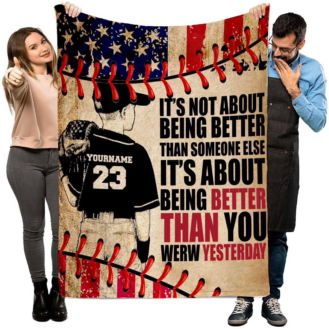 Personalized Christmas Baseball Throw Blanket for Son, Custom Name & Number Baseball Team Gift BD0030