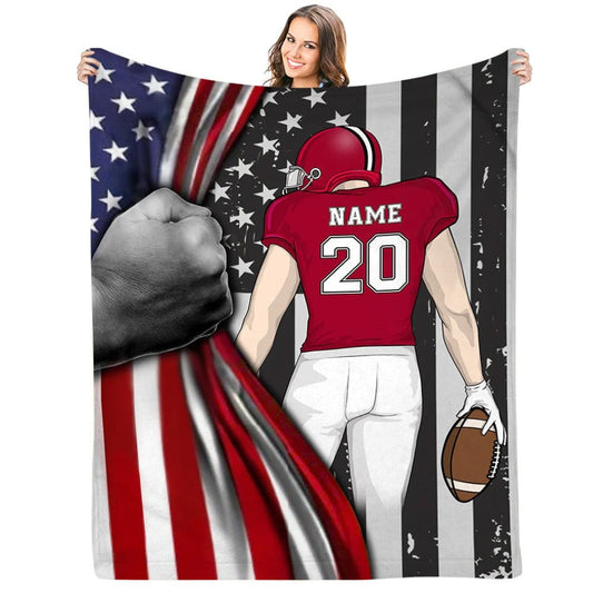 Personalized American Football Flag Fleece Blanket, Football Sherpa Blanket Team Gift for Him BD0017