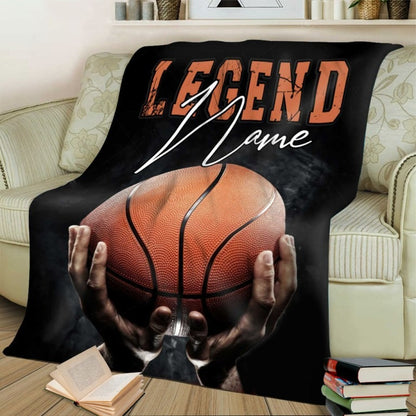 Personalized Vintage Basketball Throw Blanket, Gift for Son Basketball Fleece Sherpa Blanket BD0035