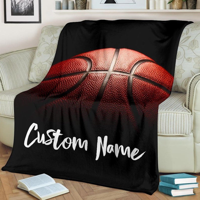 Personalized Vintage Basketball Throw Blanket, Gift for Son Basketball Fleece Sherpa Blanket BD0035