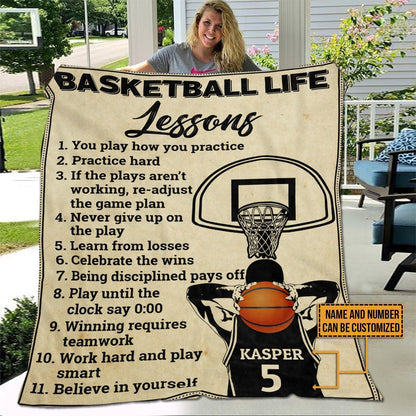 Personalized Vintage Basketball Throw Blanket, Gift for Son Basketball Fleece Sherpa Blanket BD0035