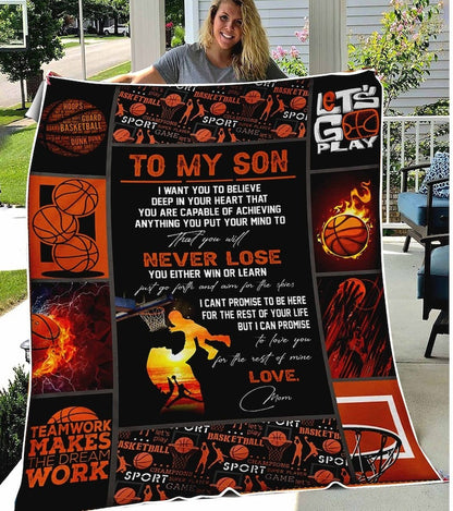 Personalized Basketball To My Son Blanket gift from Mom, Dad, Basketball Son Birthday Gift Lovers BD0036