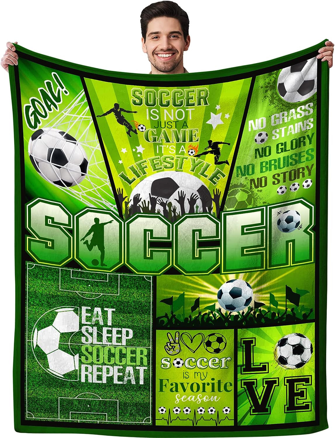Soccer Blanket Gifts for Boys Men Throw Blanket, Eat Sleep Soccer Repeat Funny Blanket for Son BD0042