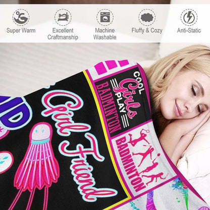 Pink Badminton Blanket Badminton Gifts for Girlfriend Boyfriend Badminton Throw Blanket BD0045