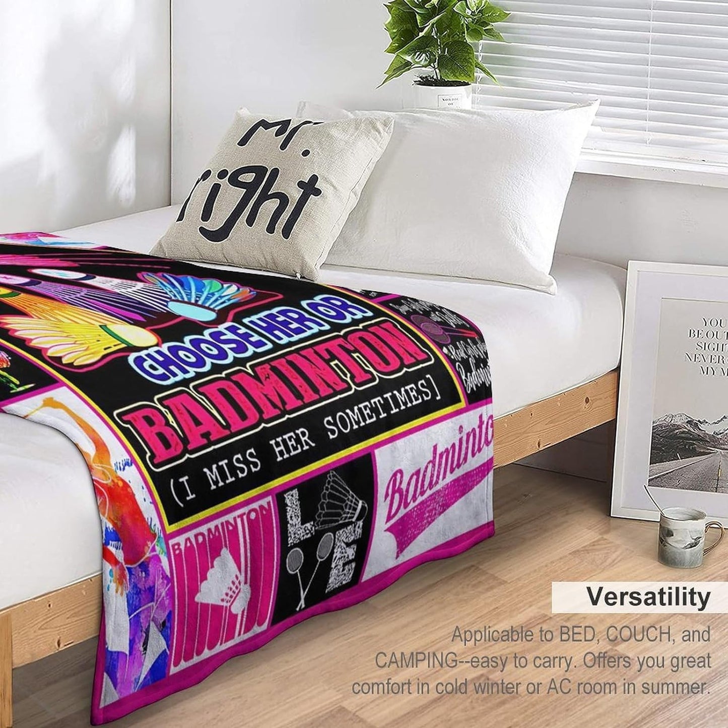 Pink Badminton Blanket Badminton Gifts for Girlfriend Boyfriend Badminton Throw Blanket BD0045