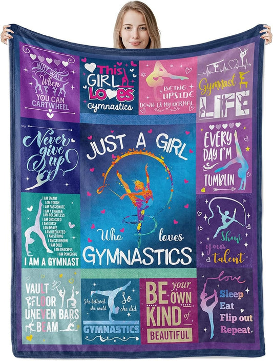 Gymnastics Girls Throw Blanket, Just A Girl Who Loves Gymnastics Plush Flannel Blanket BD0055