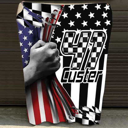 Customized Racer Blanket, Checkered US Flag Racing Dirt Track Racing Blanket Team Gift BD0090
