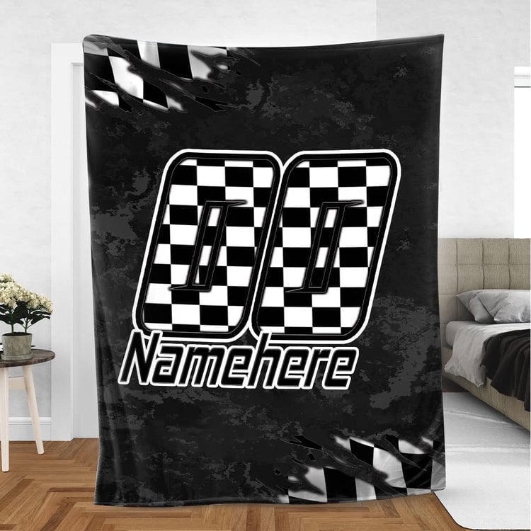 Customized Racer Blanket, Checkered US Flag Racing Dirt Track Racing Blanket Team Gift BD0090