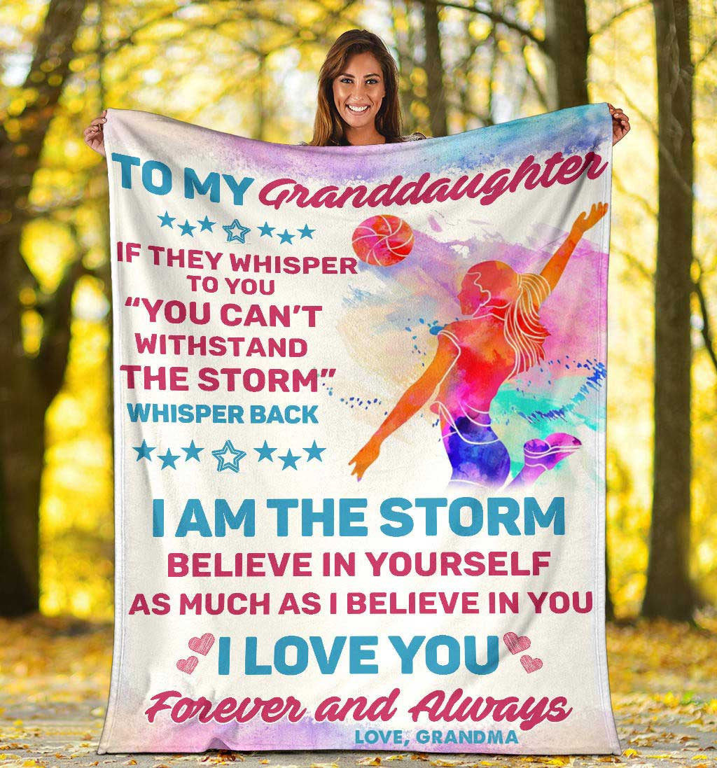 To My Granddaughter Volleyball Watercolor Blanket, Gift for Grandkids From Grandma Volleyball Lovers BD0062