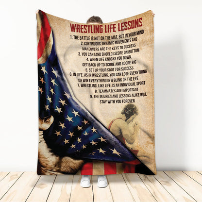 Vintage Wrestling Lessons Win Or Learn Wrestler For Man Boy Fan Sherpa Fleece Blanket BD0068