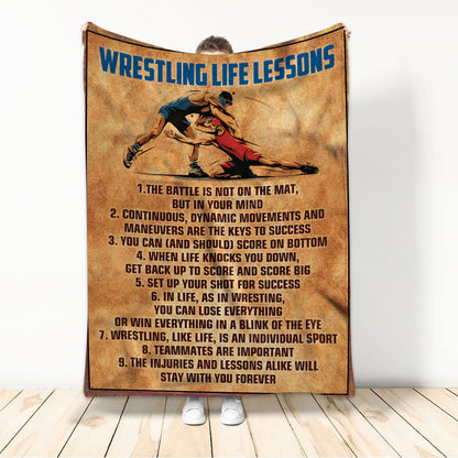 Vintage Wrestling Lessons Win Or Learn Wrestler For Man Boy Fan Sherpa Fleece Blanket BD0068