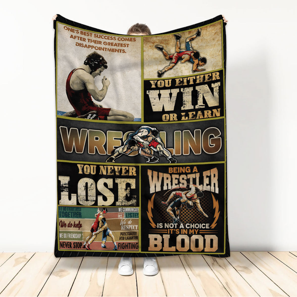 Vintage Wrestling Lessons Win Or Learn Wrestler For Man Boy Fan Sherpa Fleece Blanket BD0068