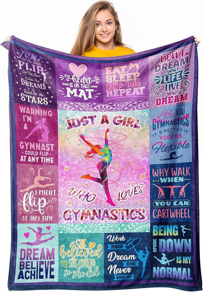 Gymnastics Girls Throw Blanket, Just A Girl Who Loves Gymnastics Plush Flannel Blanket BD0055