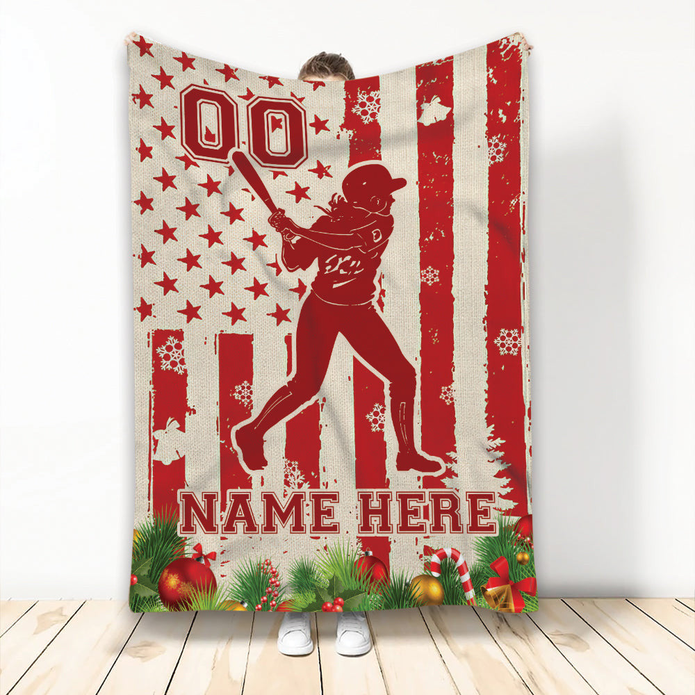 Personalized Softball Girl Blanket, Gift for Daughter Softball Lovers US Flag Sherpa Fleece Blanket BD0081