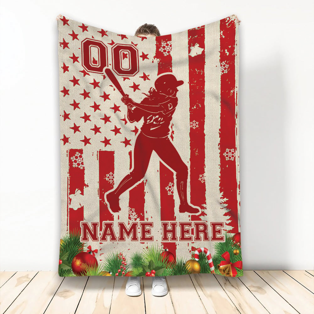 Personalized Softball Blanket, US Flag Softball Sherpa Fleece Blanket for Softball Palyers BD0082