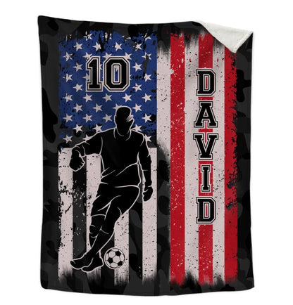 Personalized Soccer Blanket, Custom Name Soccer Fleece and Sherpa Blanket, Gift for Son, Dad, Soccer Players BD0015