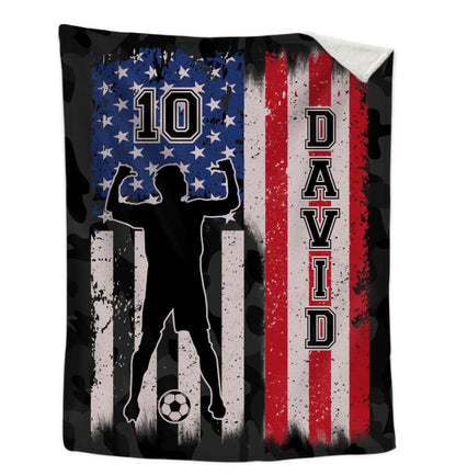 Personalized Soccer Blanket, Custom Name Soccer Fleece and Sherpa Blanket, Gift for Son, Dad, Soccer Players BD0015