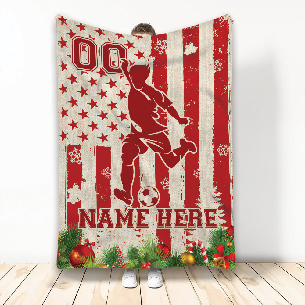 Personalized Soccer Blanket, Custom Name Soccer Fleece and Sherpa Blanket, Gift for Son, Dad, Soccer Players BD0015